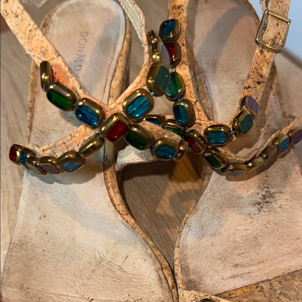 Donald J. Pliner “Wondra-Co”‎ Jewel Straps Cork Wedge Sz 7.5M 4”Heel Sandals - Picture 11 of 16